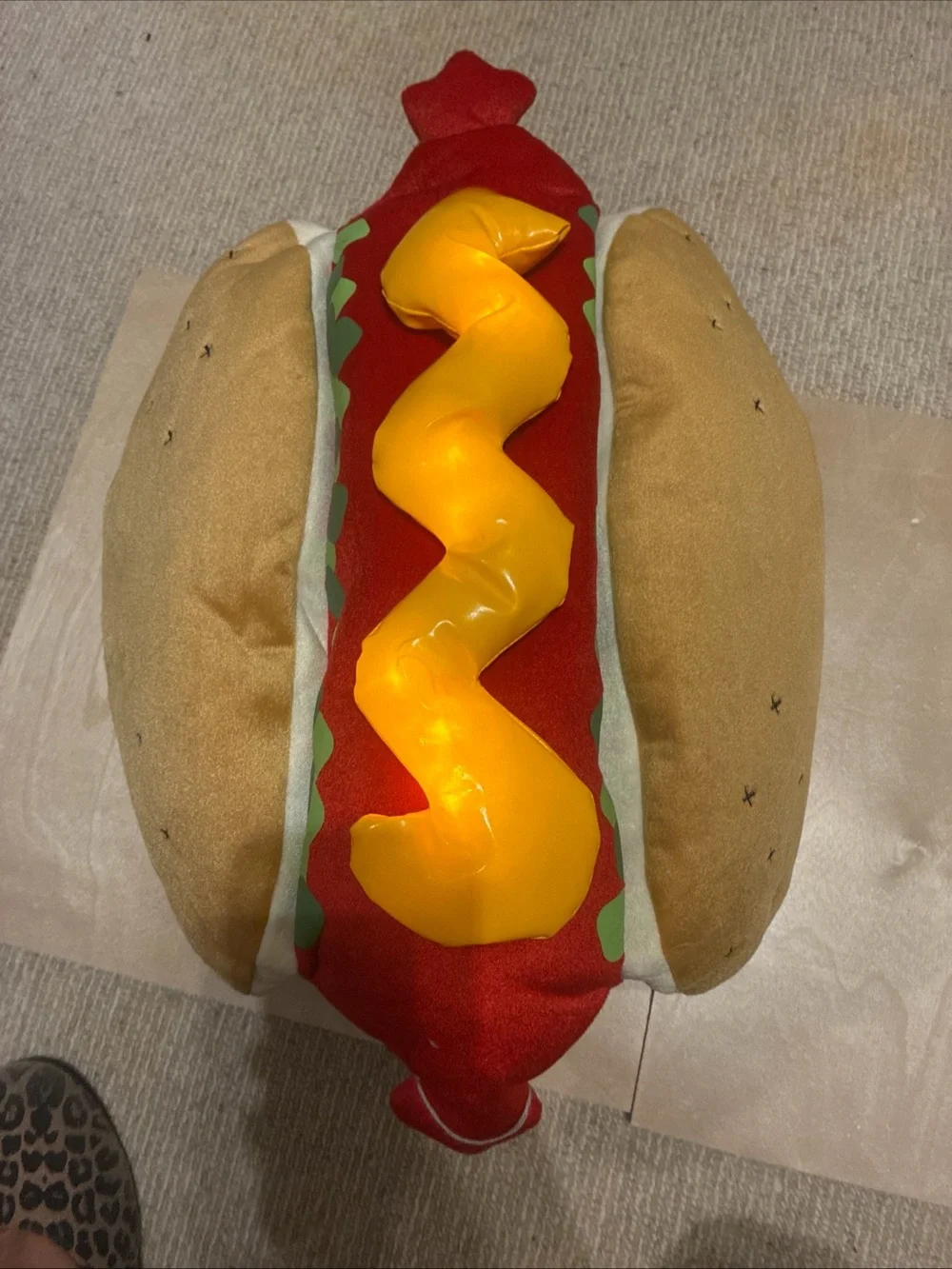 Plush Hot Dog Costume  Red Ketchup Detail Lights Up Size Medium